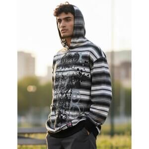 Vintage Y2K Phat Farm Striped Graphic Streetwear Long-Sleeve Mens Hoodie - XL